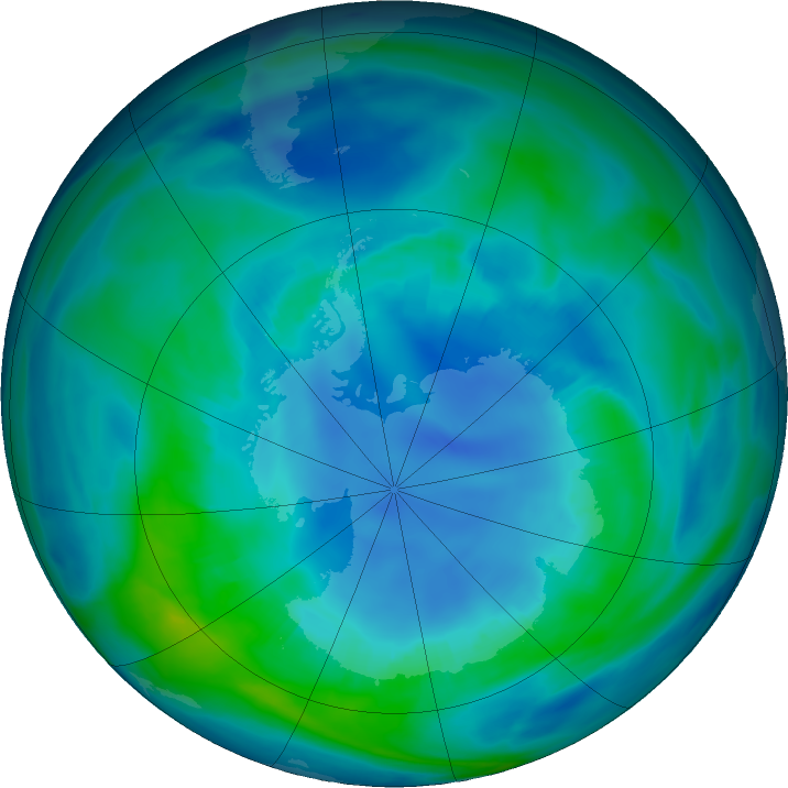 Antarctic ozone map for 24 April 2023
